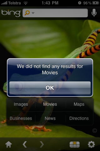 Bing iPhone App Movies Search